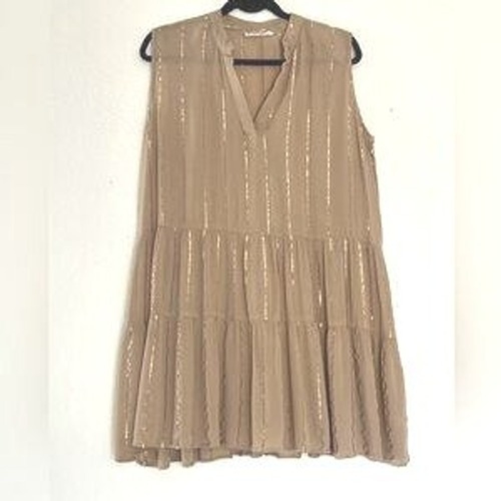 Salty Lemon tunic dress metallic copper stripe day wear casual v neck cool mom M